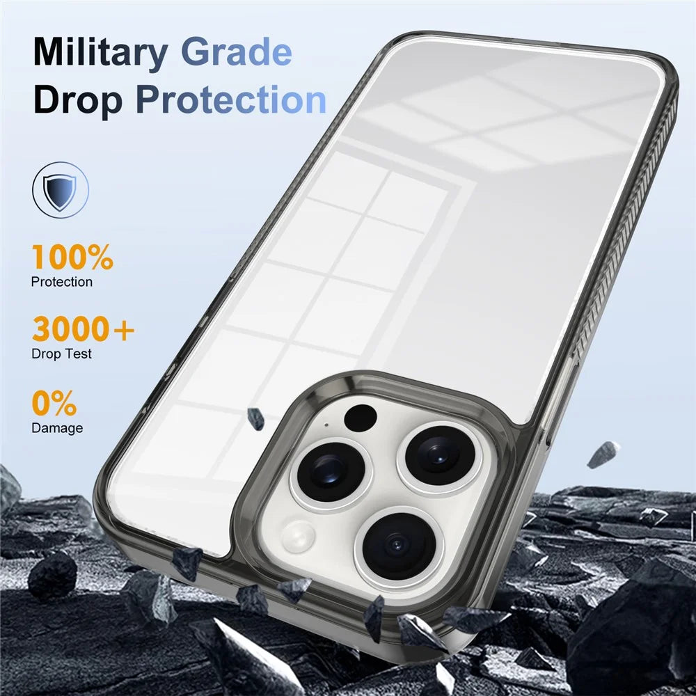 For iPhone 15 Pro Clear Phone Case TPU PC Anti-Slip Drop-Proof Back Cover - Black - 6