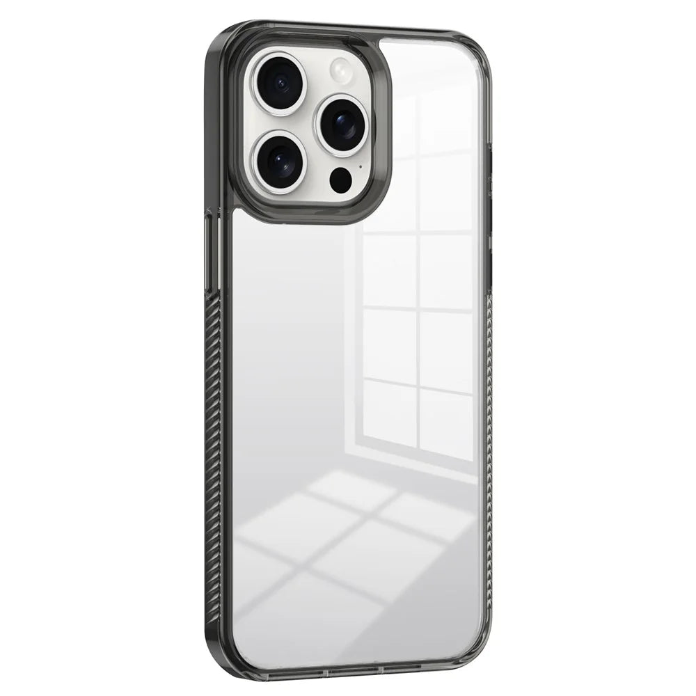 For iPhone 15 Pro Max Clear Phone Case TPU PC Anti-Slip Drop-Proof Back Cover - Black - 1