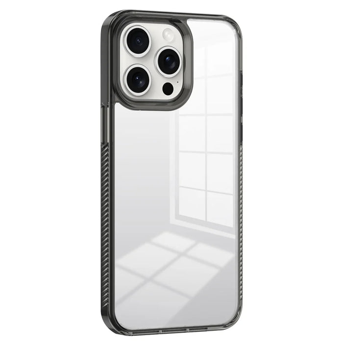For iPhone 15 Pro Max Clear Phone Case TPU PC Anti-Slip Drop-Proof Back Cover - Black - 1