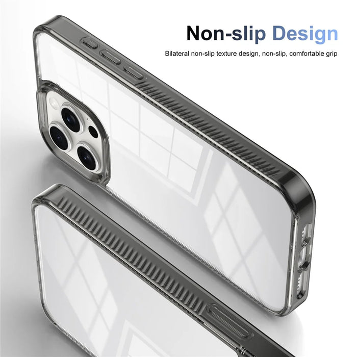 For iPhone 15 Pro Max Clear Phone Case TPU PC Anti-Slip Drop-Proof Back Cover - Black - 3