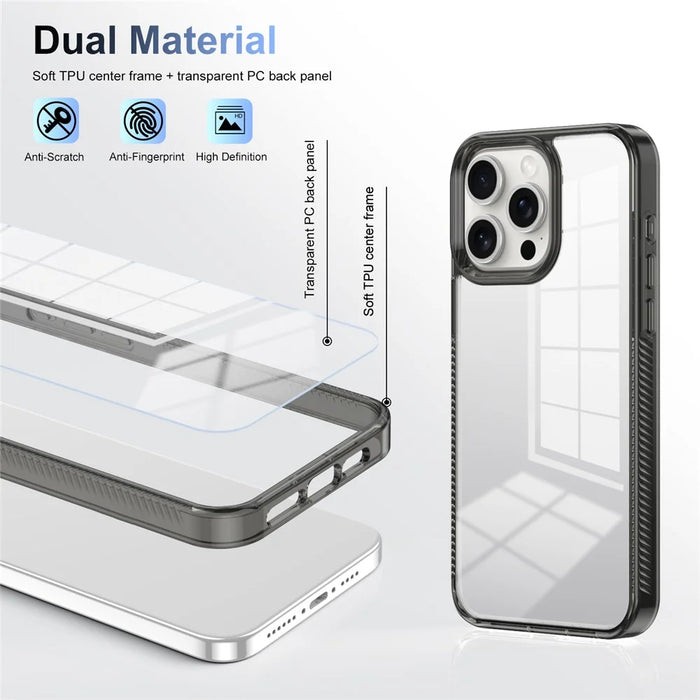 For iPhone 15 Pro Max Clear Phone Case TPU PC Anti-Slip Drop-Proof Back Cover - Black - 4