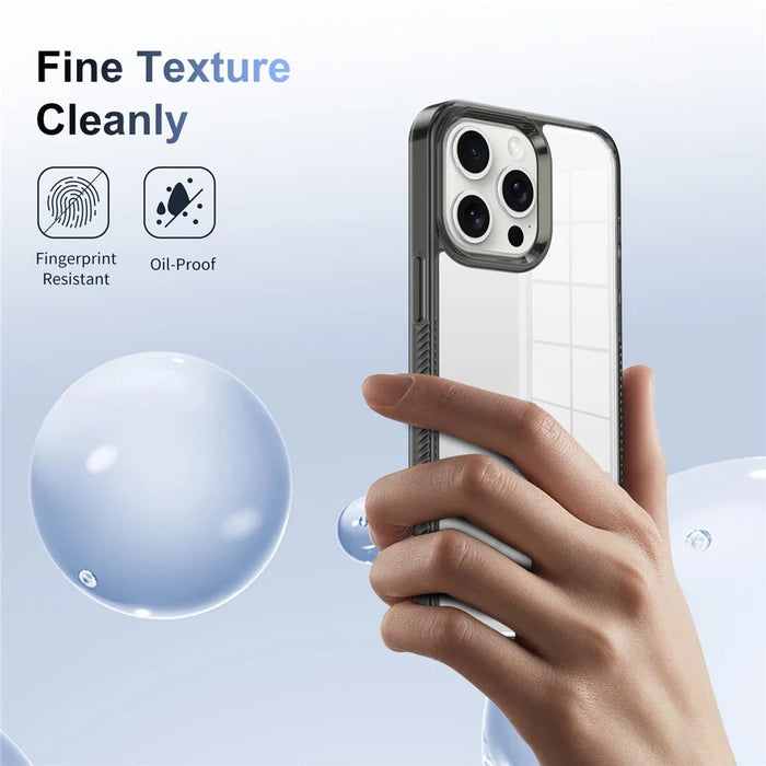 For iPhone 15 Pro Max Clear Phone Case TPU PC Anti-Slip Drop-Proof Back Cover - Black - 5