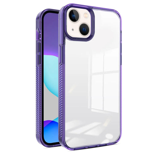 For iPhone 14 / 13 6.1 inch Clear Phone Case TPU PC Anti-slip Drop-proof Back Cover - Dark Purple - 1