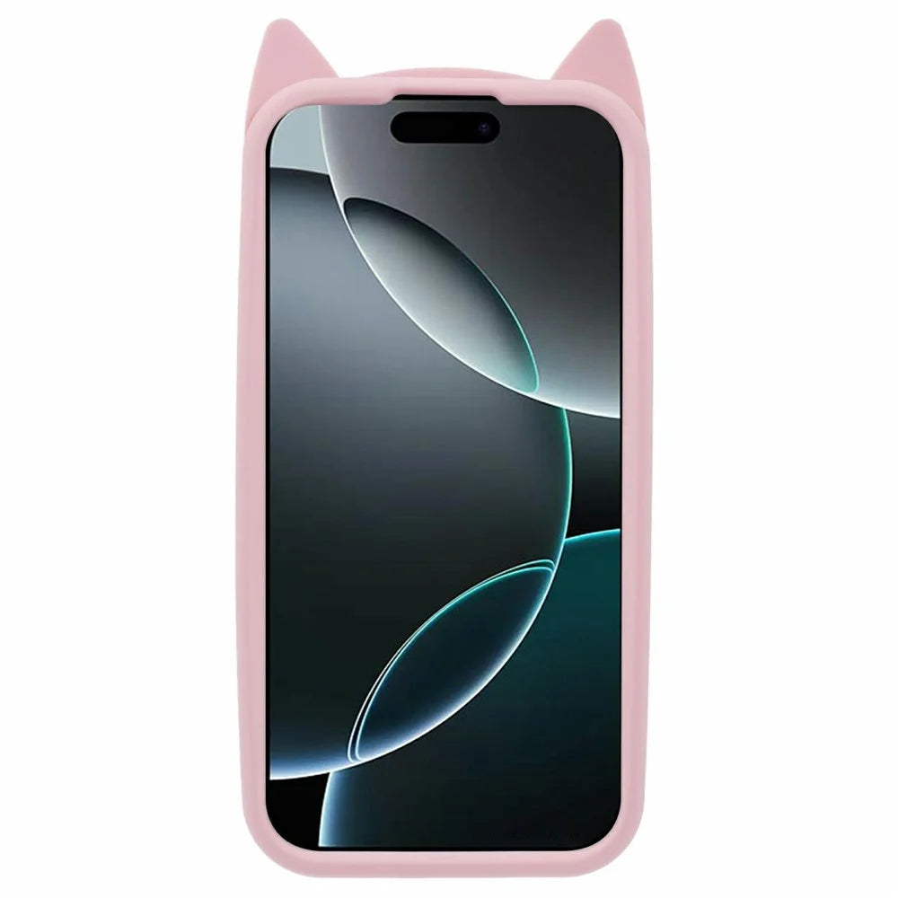 For iPhone 16 Pro Max Silicone Case 3D Moustache Cat Protective Phone Cover - Pink - 2
