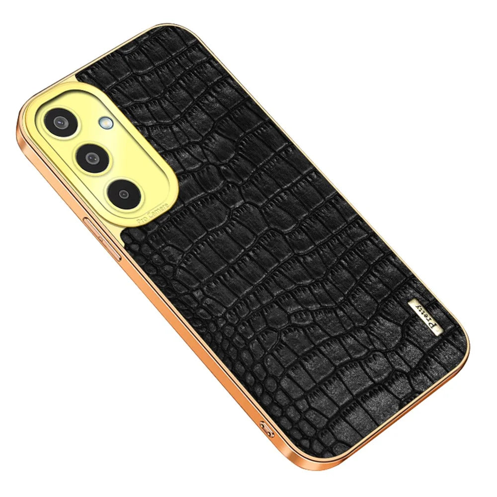 For Samsung Galaxy M35 5G Case Crocodile Texture Electroplated TPU+Leather Phone Cover - Black - 1