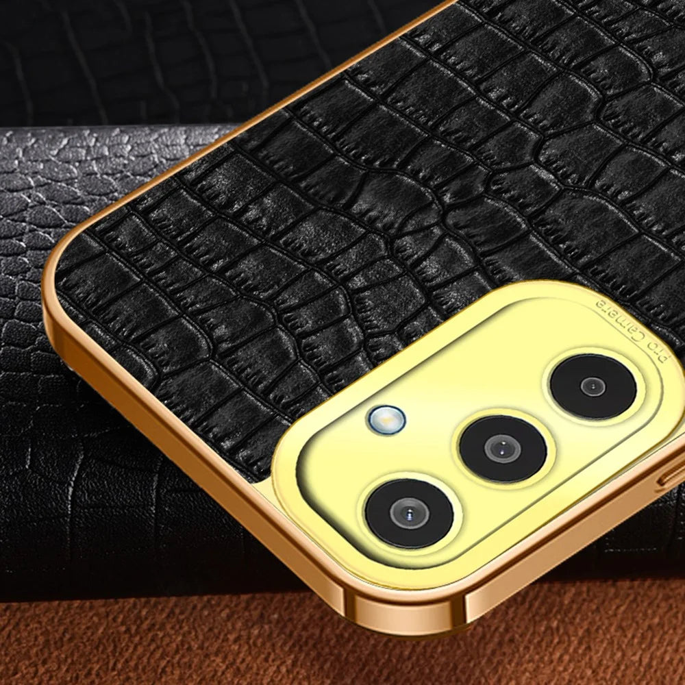 For Samsung Galaxy M35 5G Case Finger Ring Kickstand TPU+Leather 6D Electroplating Phone Cover - Black - 6