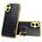 For Samsung Galaxy A06 4G Case Finger Ring Kickstand TPU+Leather 6D Electroplating Phone Cover - Black - 1