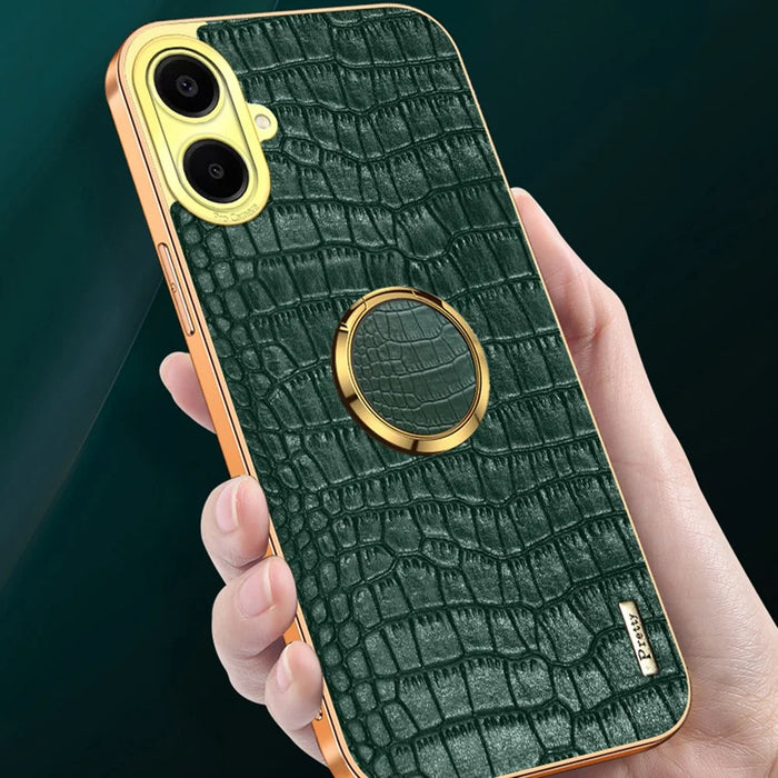 For Samsung Galaxy A06 4G Case Finger Ring Kickstand TPU+Leather 6D Electroplating Phone Cover - Black - 3