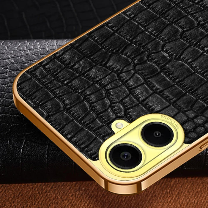 For Samsung Galaxy A06 4G Case Finger Ring Kickstand TPU+Leather 6D Electroplating Phone Cover - Black - 6