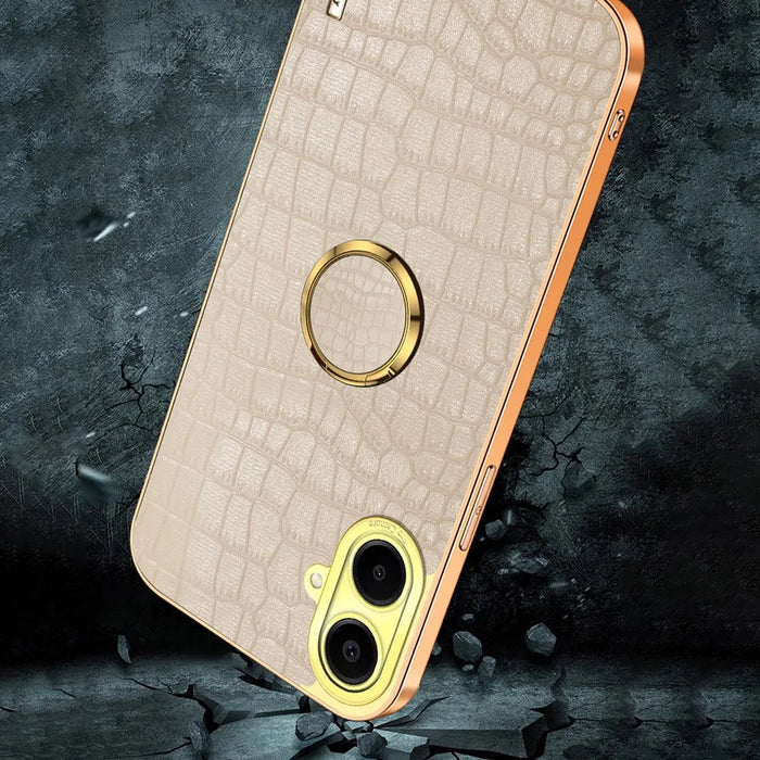 For Samsung Galaxy A06 4G Case Finger Ring Kickstand TPU+Leather 6D Electroplating Phone Cover - Black - 7