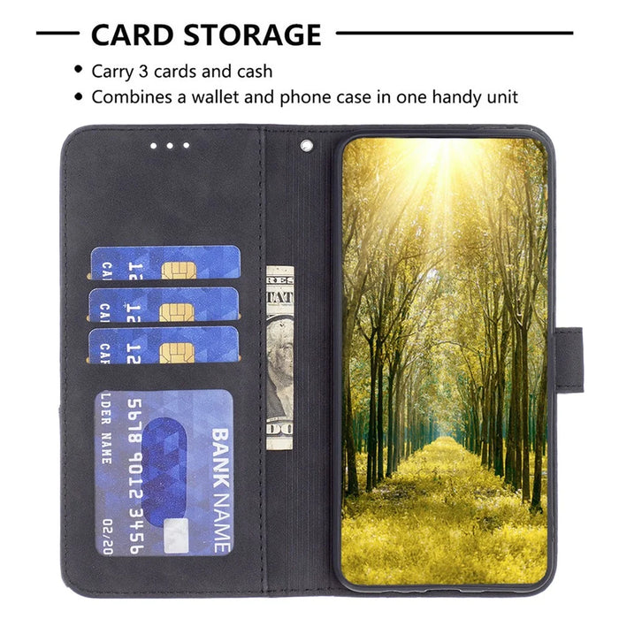 BINFEN COLOR For Realme Note 60 / C61 4G Phone Cases Wallet Stand Geometry Imprint Leather Cover - Black - 3