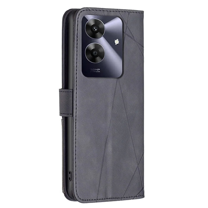 BINFEN COLOR For Realme Note 60 / C61 4G Phone Cases Wallet Stand Geometry Imprint Leather Cover - Black - 5