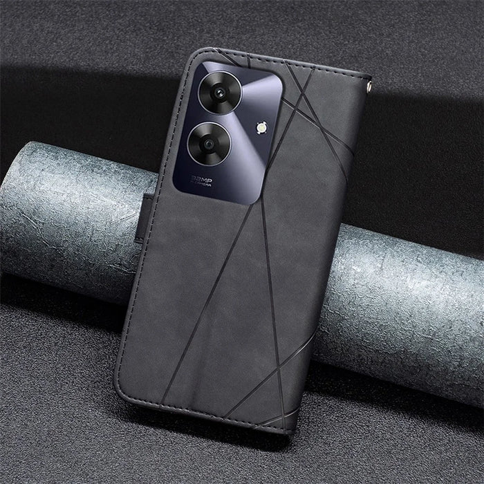 BINFEN COLOR For Realme Note 60 / C61 4G Phone Cases Wallet Stand Geometry Imprint Leather Cover - Black - 7