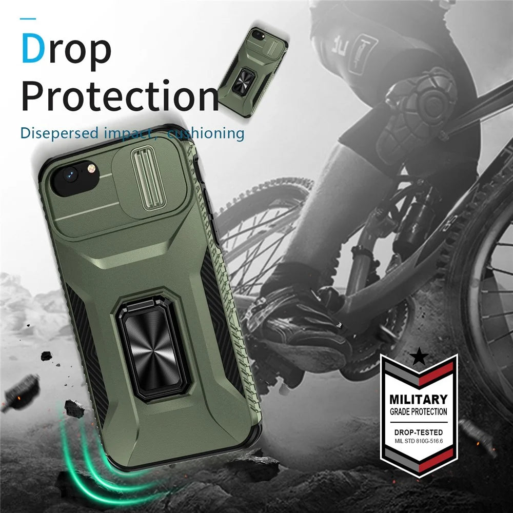 For iPhone SE (2022) / SE (2020) / 8 / 7 / 6s / 6 Case Camshield Kickstand TPU+PC Anti-Slip Phone Cover - Green - 2