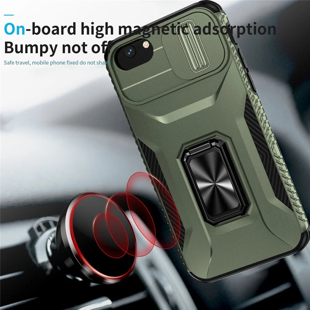 For iPhone SE (2022) / SE (2020) / 8 / 7 / 6s / 6 Case Camshield Kickstand TPU+PC Anti-Slip Phone Cover - Green - 3