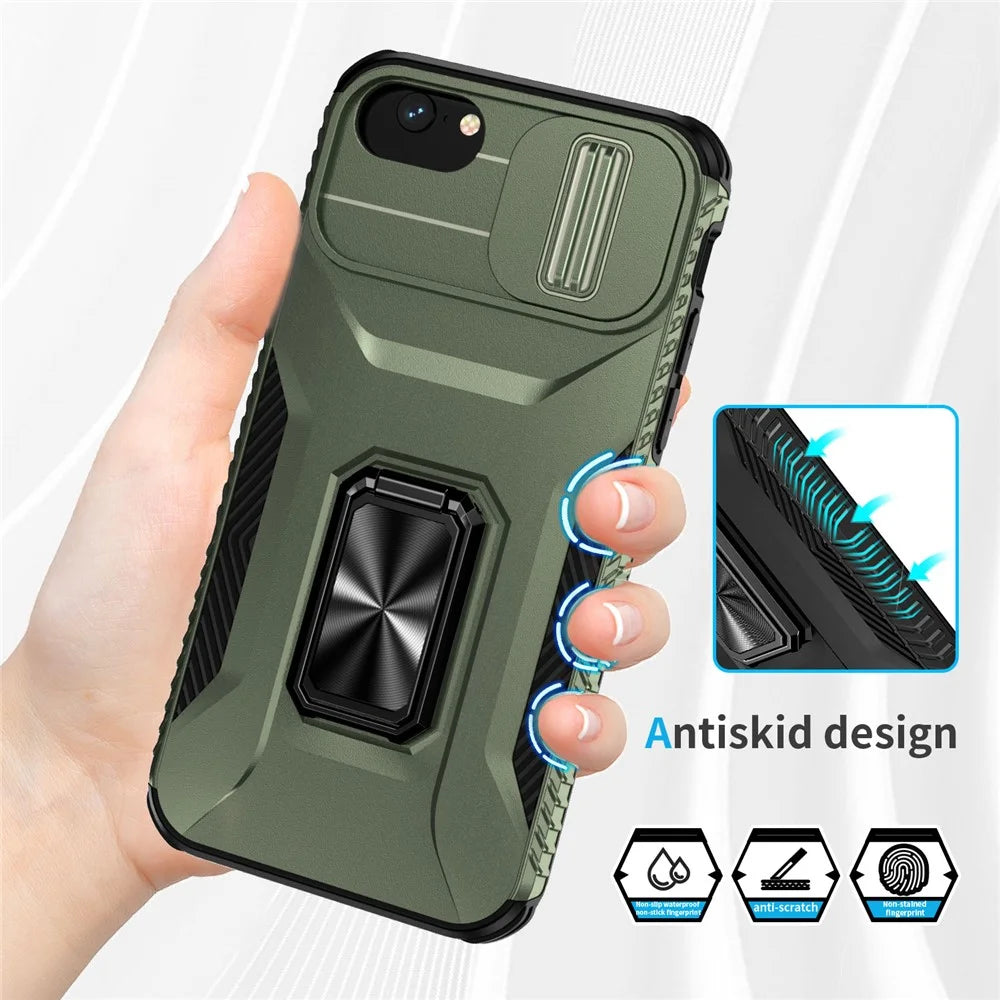 For iPhone SE (2022) / SE (2020) / 8 / 7 / 6s / 6 Case Camshield Kickstand TPU+PC Anti-Slip Phone Cover - Green - 4