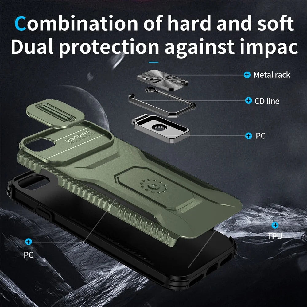 For iPhone SE (2022) / SE (2020) / 8 / 7 / 6s / 6 Case Camshield Kickstand TPU+PC Anti-Slip Phone Cover - Green - 6