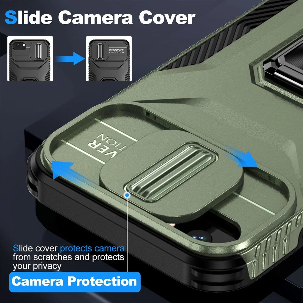For iPhone SE (2022) / SE (2020) / 8 / 7 / 6s / 6 Case Camshield Kickstand TPU+PC Anti-Slip Phone Cover - Green - 7