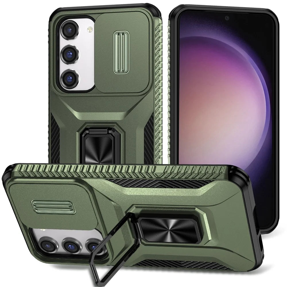 For Samsung Galaxy S23 Case Camshield Kickstand TPU+PC Anti-Slip Phone Cover - Green - 1