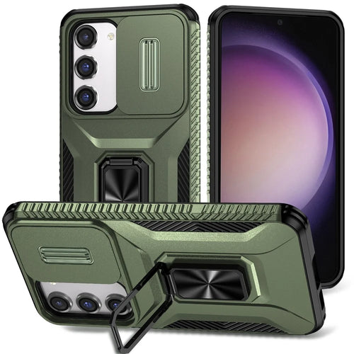 For Samsung Galaxy S23 Case Camshield Kickstand TPU+PC Anti-Slip Phone Cover - Green - 1