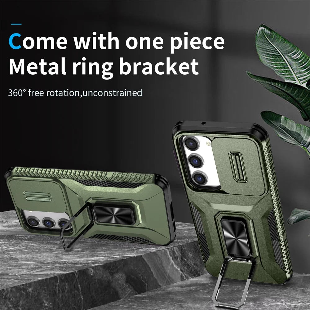 For Samsung Galaxy S23 Case Camshield Kickstand TPU+PC Anti-Slip Phone Cover - Green - 2