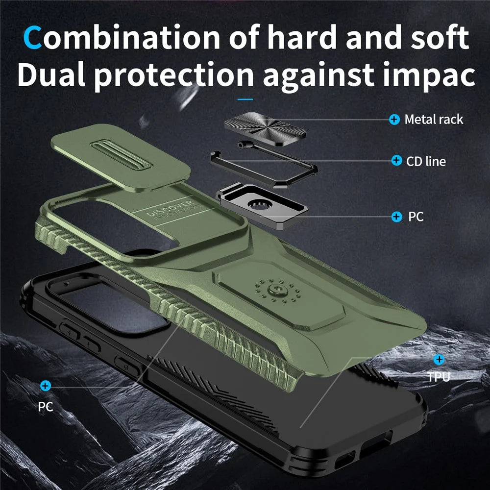 For Samsung Galaxy S23 Case Camshield Kickstand TPU+PC Anti-Slip Phone Cover - Green - 3