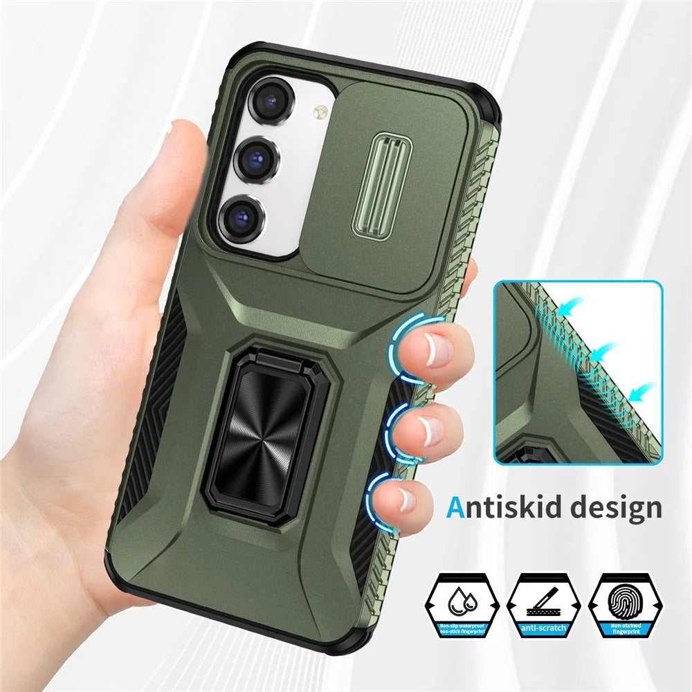For Samsung Galaxy S23 Case Camshield Kickstand TPU+PC Anti-Slip Phone Cover - Green - 5