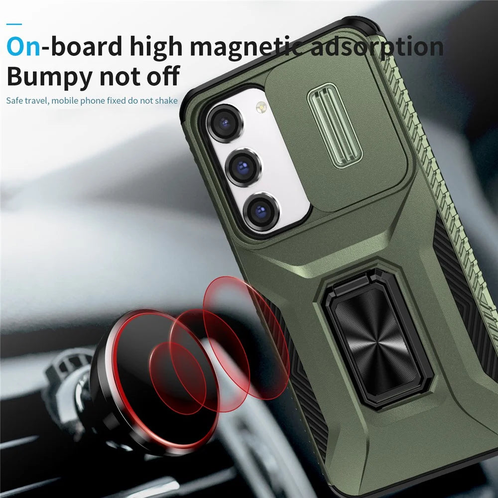 For Samsung Galaxy S23 Case Camshield Kickstand TPU+PC Anti-Slip Phone Cover - Green - 6