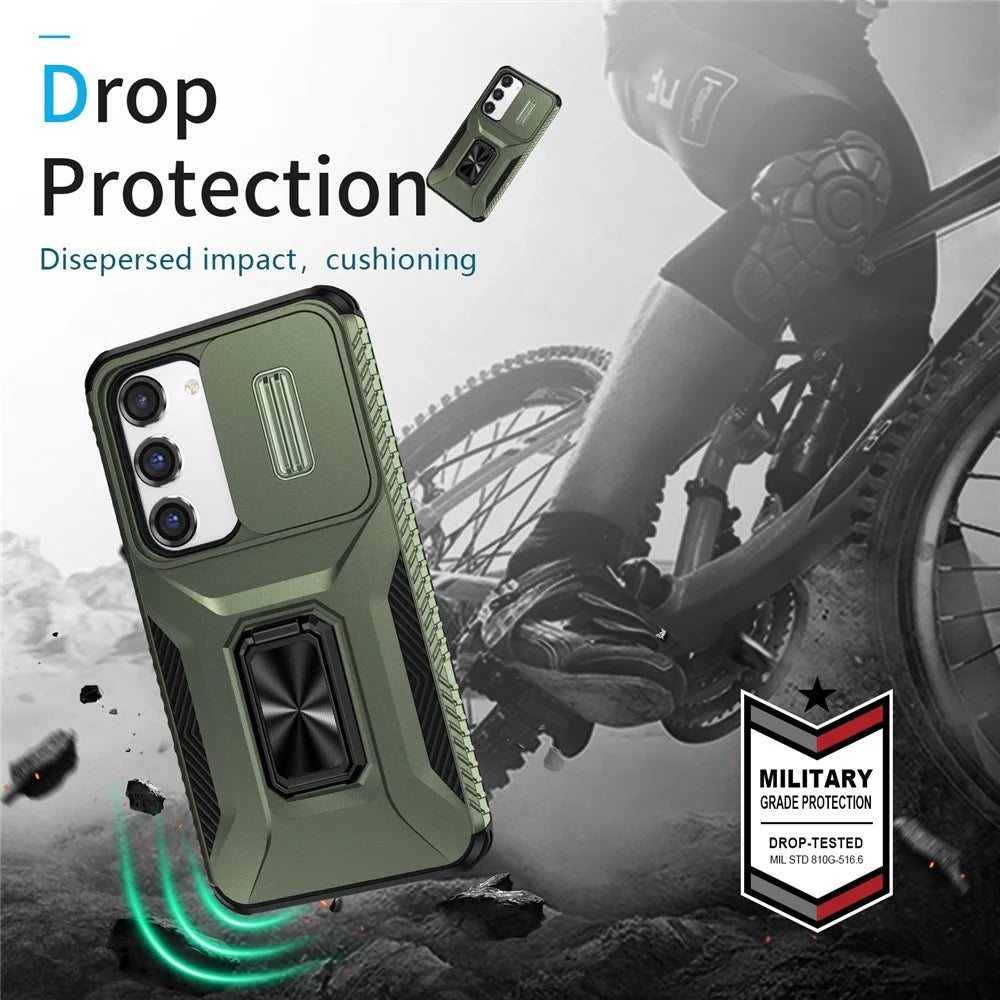 For Samsung Galaxy S23 Case Camshield Kickstand TPU+PC Anti-Slip Phone Cover - Green - 7