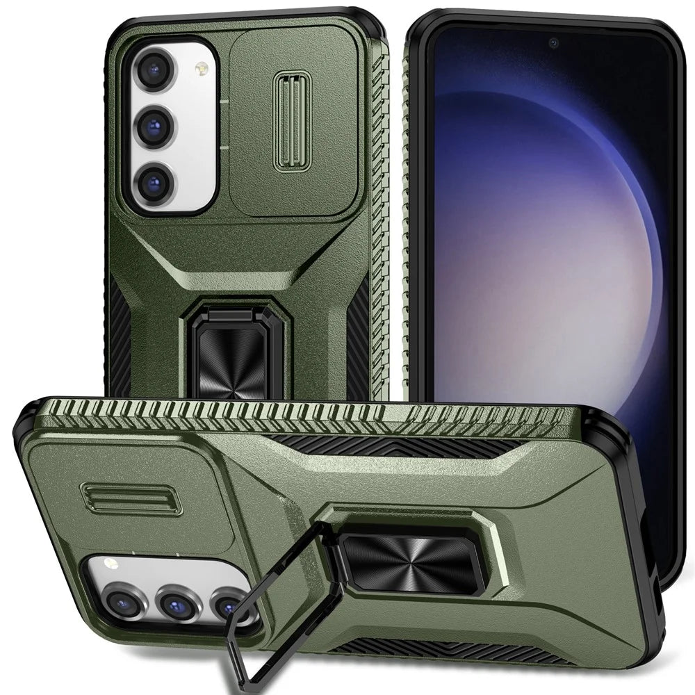 For Samsung Galaxy S23+ Case Camshield Kickstand TPU+PC Anti-Slip Phone Cover - Green - 1