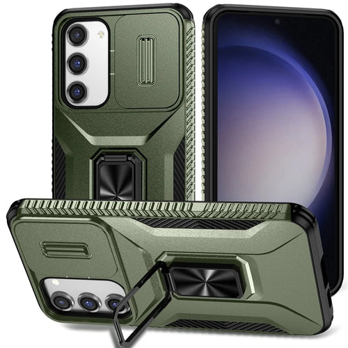 For Samsung Galaxy S23+ Case Camshield Kickstand TPU+PC Anti-Slip Phone Cover - Green - 1