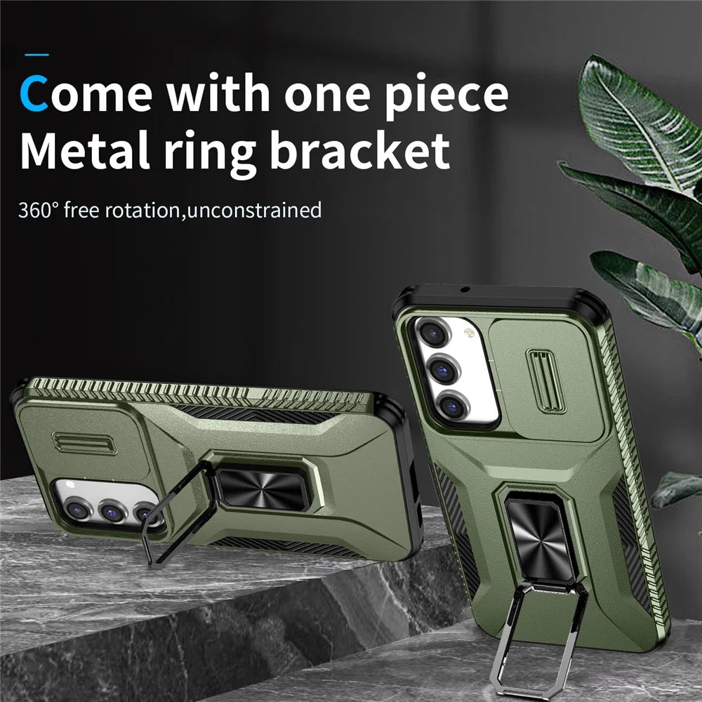 For Samsung Galaxy S23+ Case Camshield Kickstand TPU+PC Anti-Slip Phone Cover - Green - 2