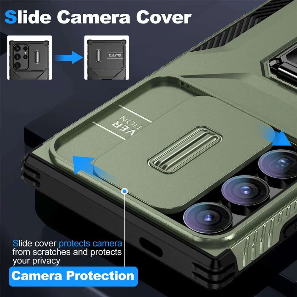 For Samsung Galaxy S24 Ultra Case Camshield Kickstand TPU+PC Anti-Slip Phone Cover - Green - 3
