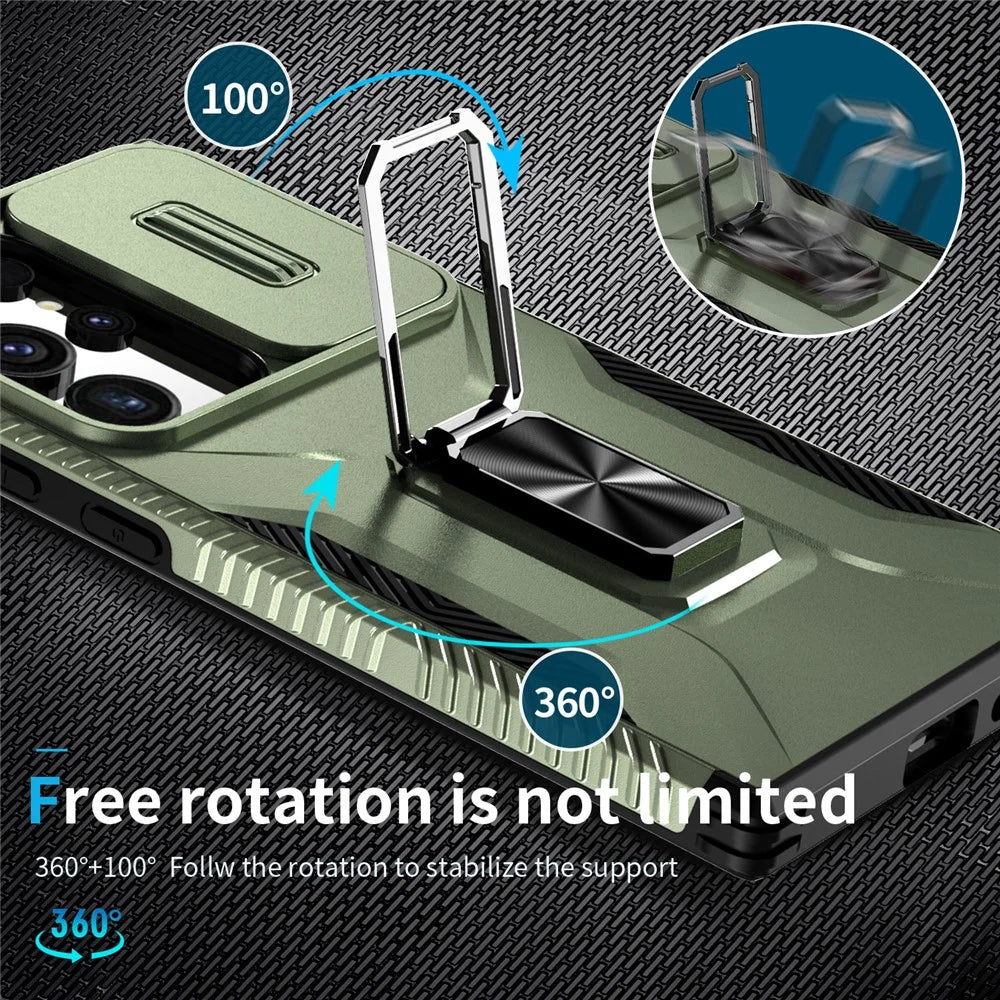 For Samsung Galaxy S24 Ultra Case Camshield Kickstand TPU+PC Anti-Slip Phone Cover - Green - 4