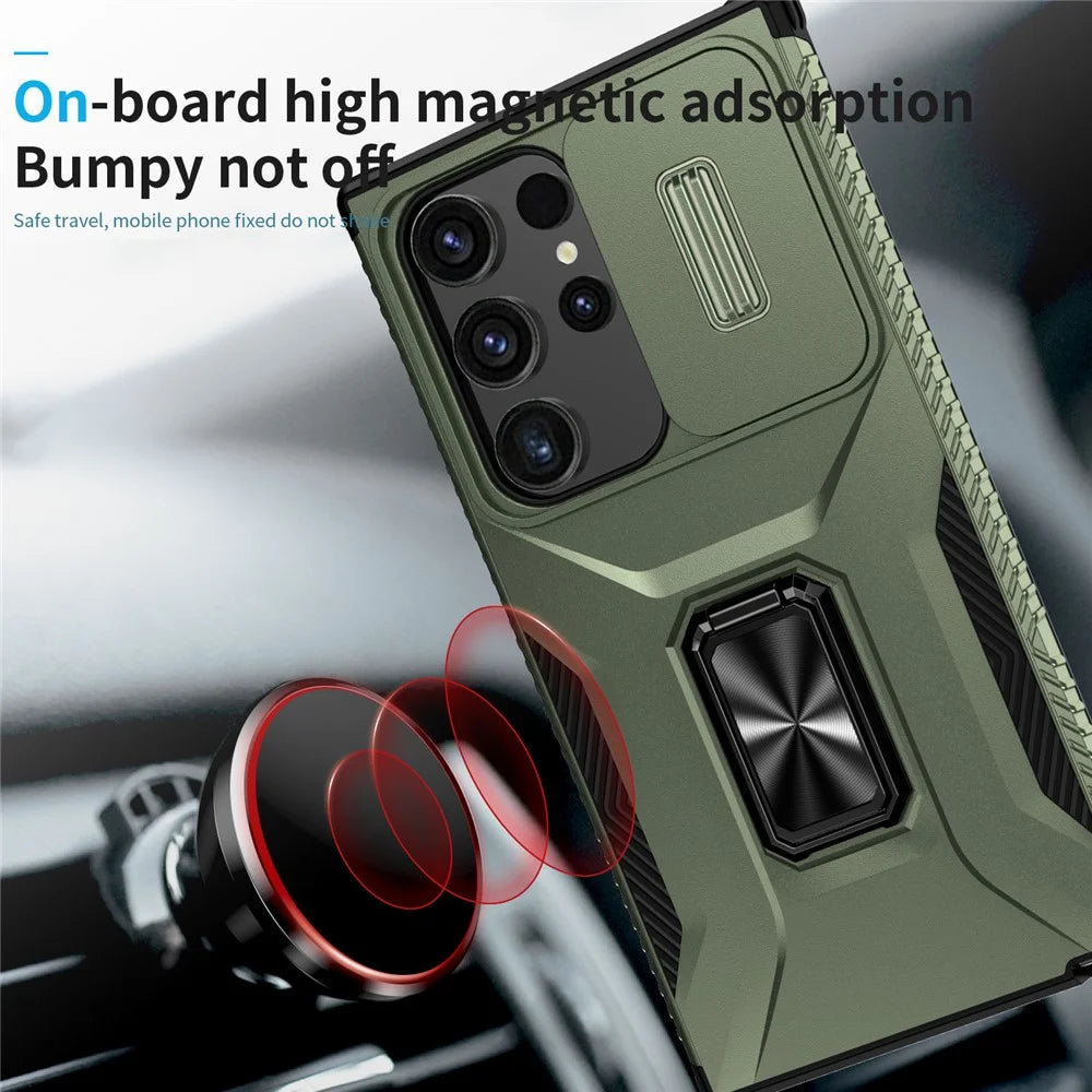 For Samsung Galaxy S24 Ultra Case Camshield Kickstand TPU+PC Anti-Slip Phone Cover - Green - 6