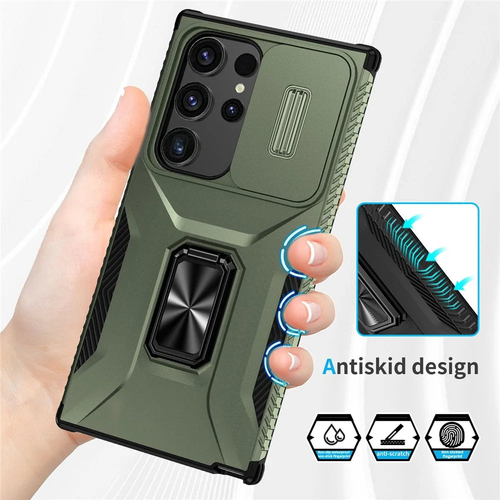 For Samsung Galaxy S24 Ultra Case Camshield Kickstand TPU+PC Anti-Slip Phone Cover - Green - 7