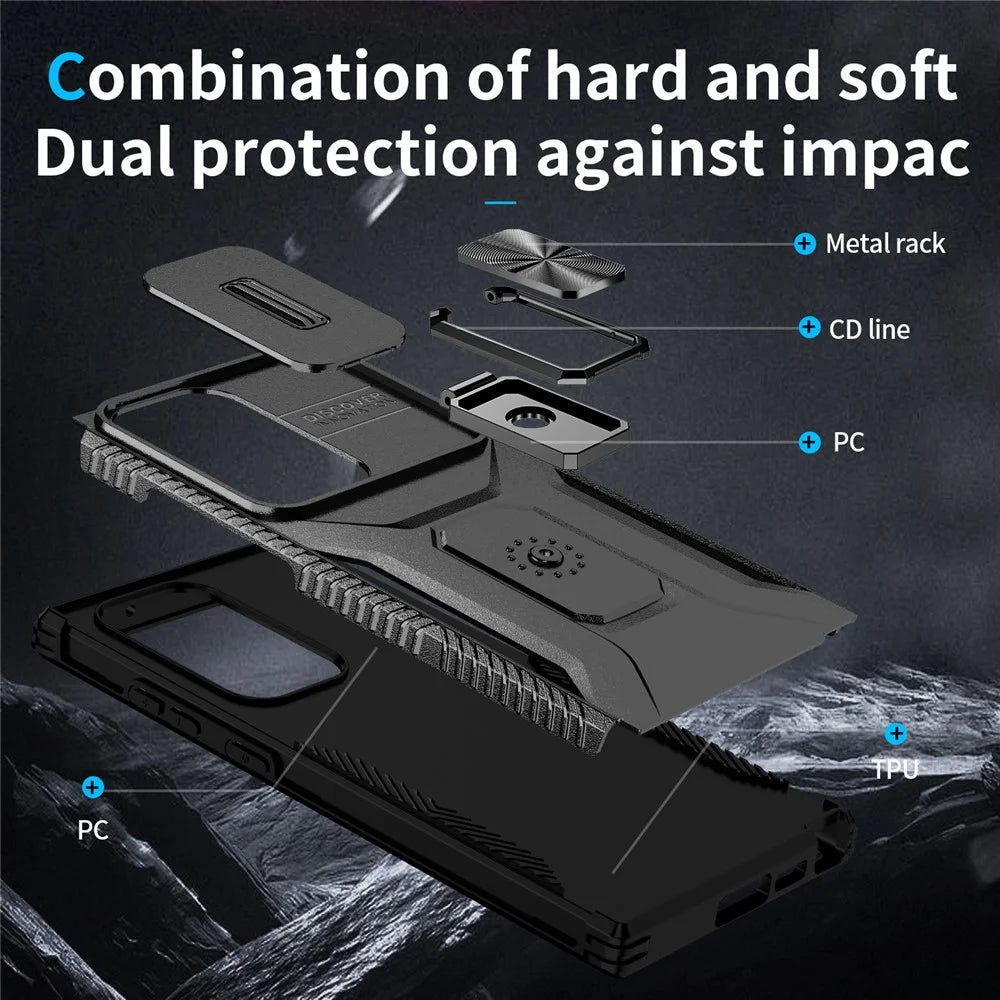 For Samsung Galaxy S23 Ultra Case Camshield Kickstand TPU+PC Anti-Slip Phone Cover - Black - 3