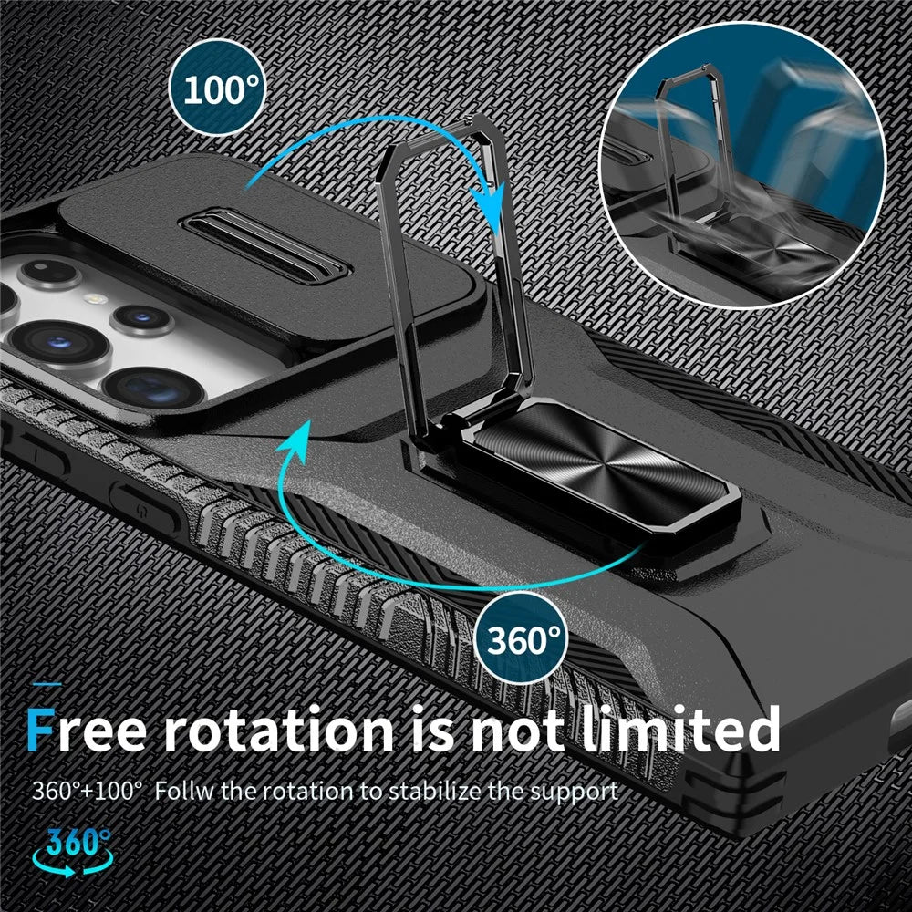 For Samsung Galaxy S23 Ultra Case Camshield Kickstand TPU+PC Anti-Slip Phone Cover - Black - 4