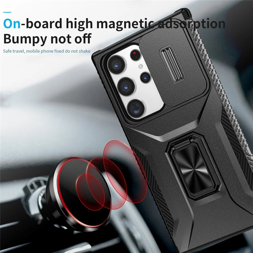 For Samsung Galaxy S23 Ultra Case Camshield Kickstand TPU+PC Anti-Slip Phone Cover - Black - 6