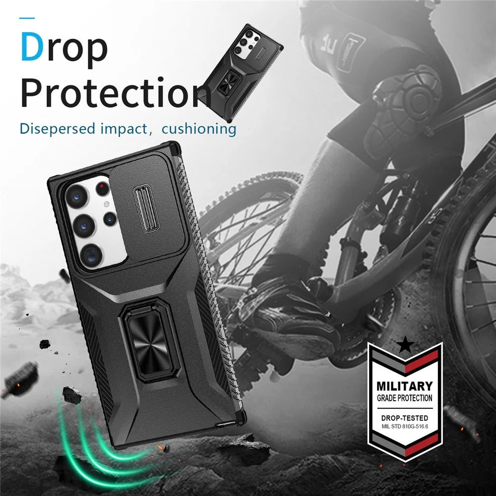 For Samsung Galaxy S23 Ultra Case Camshield Kickstand TPU+PC Anti-Slip Phone Cover - Black - 7