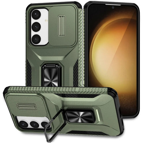 For Samsung Galaxy S25 / S24 Case Camshield Kickstand TPU+PC Anti-Slip Phone Cover - Green - 1