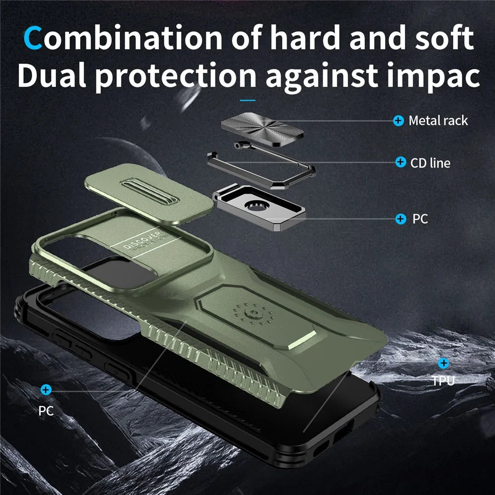 For Samsung Galaxy S25 / S24 Case Camshield Kickstand TPU+PC Anti-Slip Phone Cover - Green - 3