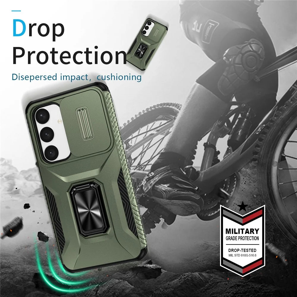 For Samsung Galaxy S25 / S24 Case Camshield Kickstand TPU+PC Anti-Slip Phone Cover - Green - 6