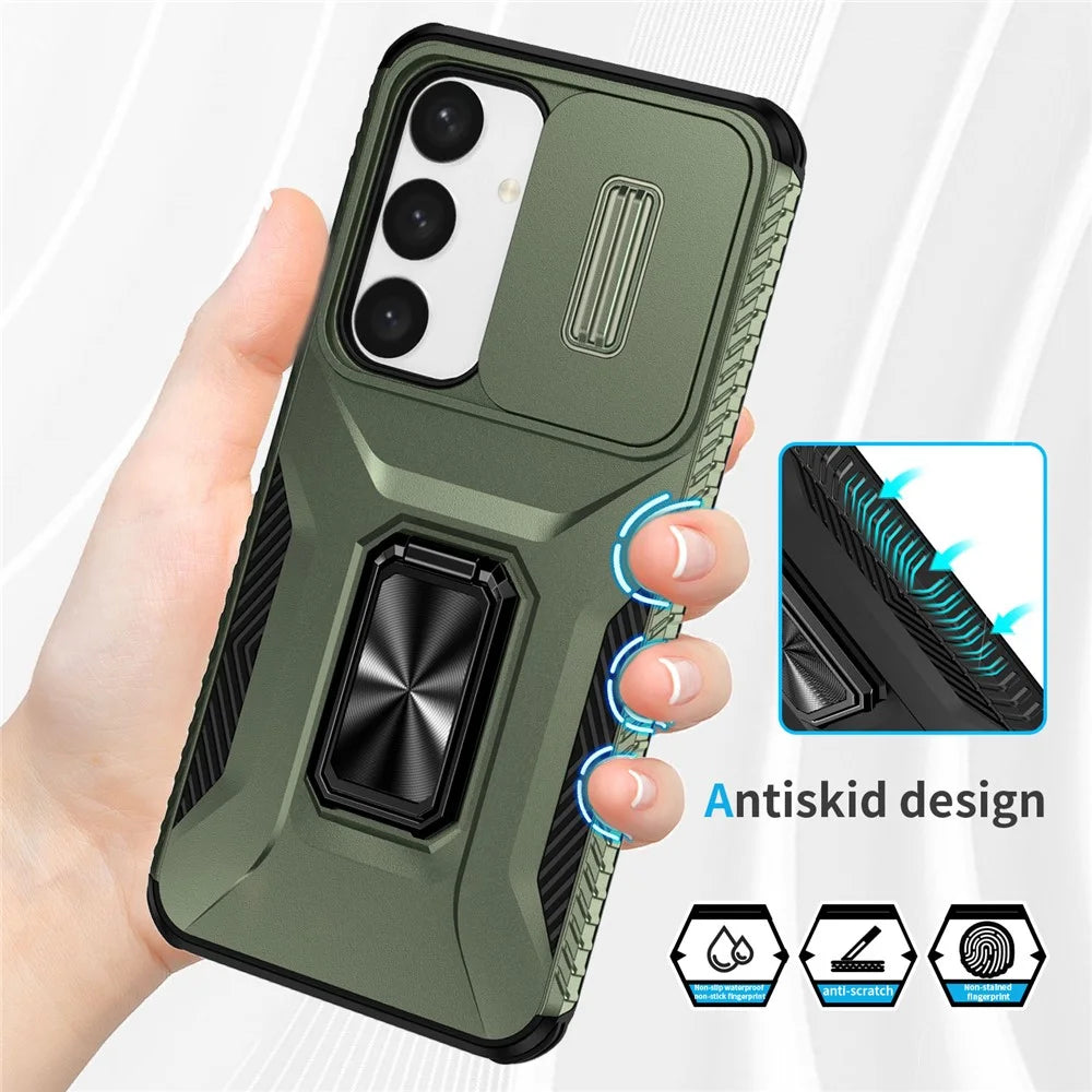 For Samsung Galaxy S25+ / S24+ Case Camshield Kickstand TPU+PC Anti-Slip Phone Cover - Green - 7
