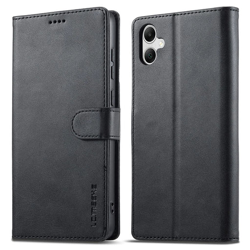 LC.IMEEKE For Samsung Galaxy A06 4G Case Calf Texture PU Leather Stand Wallet Phone Cover - Black - 1