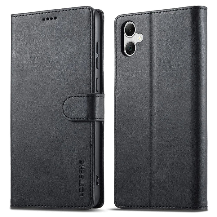 LC.IMEEKE For Samsung Galaxy A06 4G Case Calf Texture PU Leather Stand Wallet Phone Cover - Black - 1