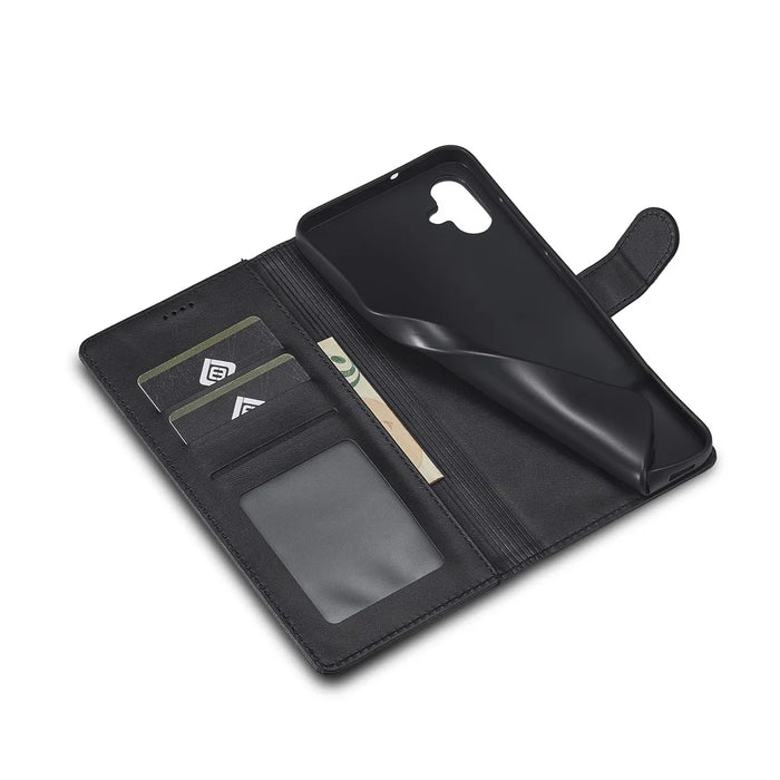 LC.IMEEKE For Samsung Galaxy A06 4G Case Calf Texture PU Leather Stand Wallet Phone Cover - Black - 5