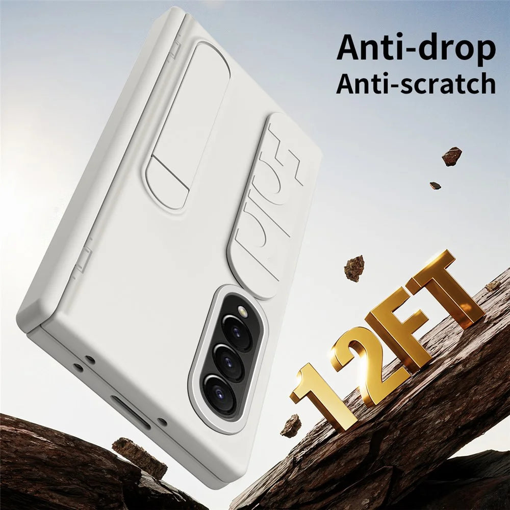 For Samsung Galaxy Z Fold4 5G Case Kickstand Wristband PC Phone Cover with Tempered Glass Film - White - 7