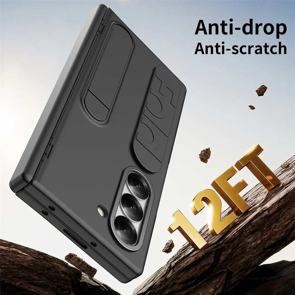 For Samsung Galaxy Z Fold5 5G Case Kickstand Wristband PC Phone Cover with Tempered Glass Film - Black - 7