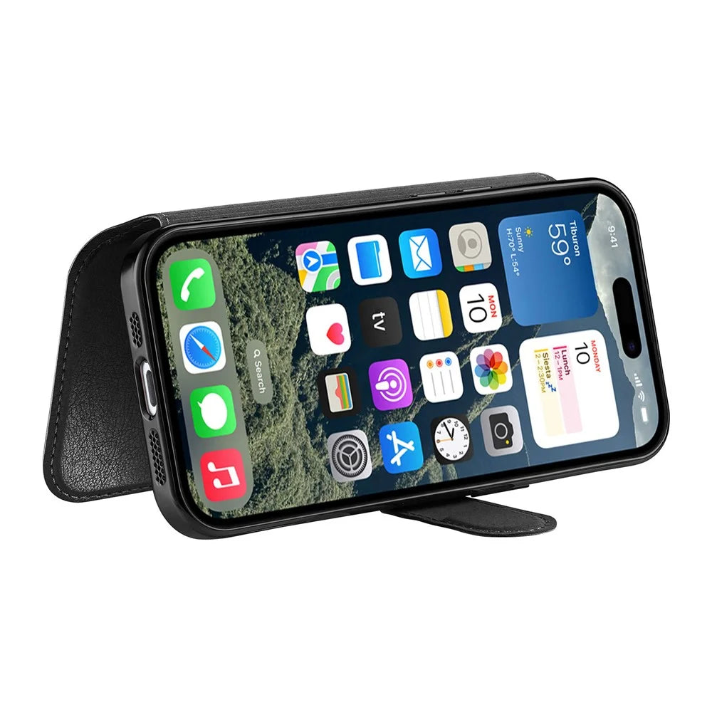 CASENEO For iPhone 16 Plus Case with Lens Film TPU Inner Shell Detachable Leather Phone Cover - Black - 3